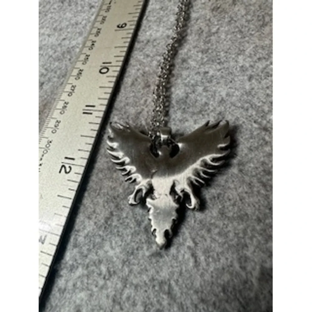 Mens Silver Gothic Angel Warrior Pendant Necklace Winged Valkyrie Biker 24 In